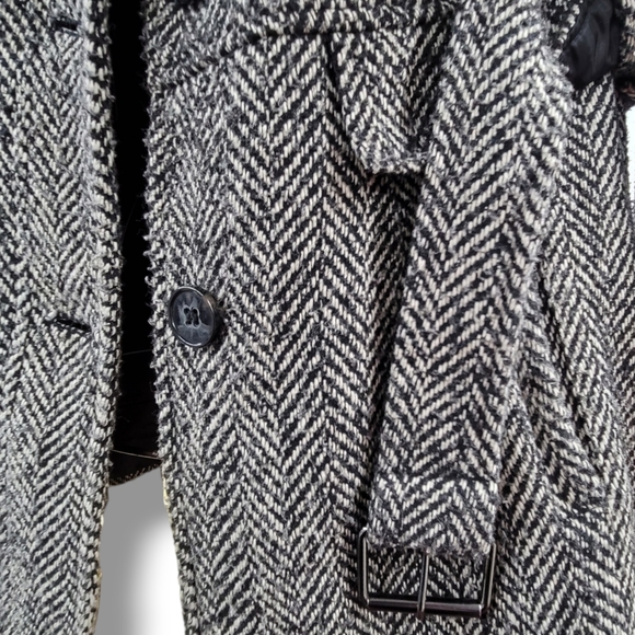 Nicole Miller Coat Womens Sz L Black Tan Herringbone Classic Chic Casual Winter - Picture 7 of 11
